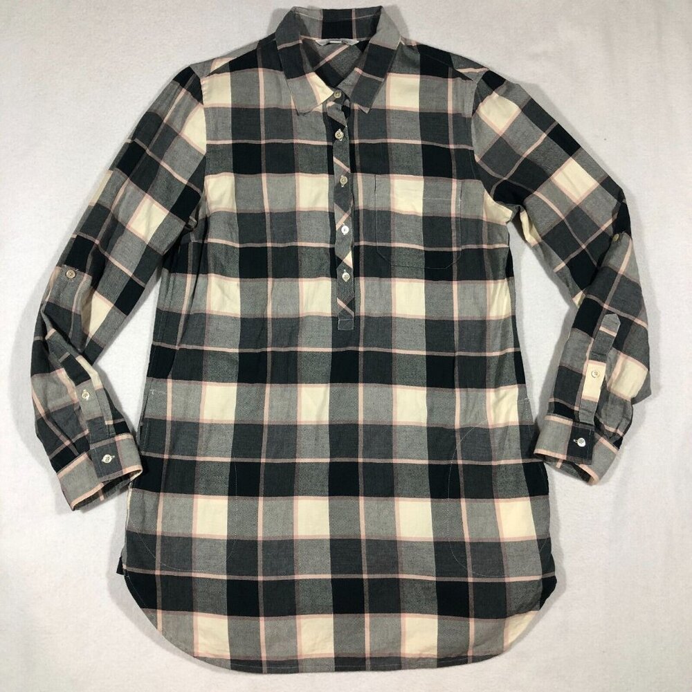 L.L. Bean Top Womens Small Plaid Lightweight Flannel Popover Tunic Top Collar